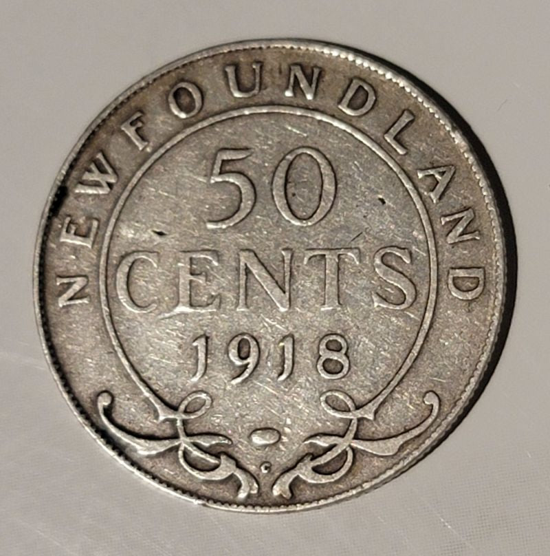 1918 sterling silver Newfoundland 50 cent coin.