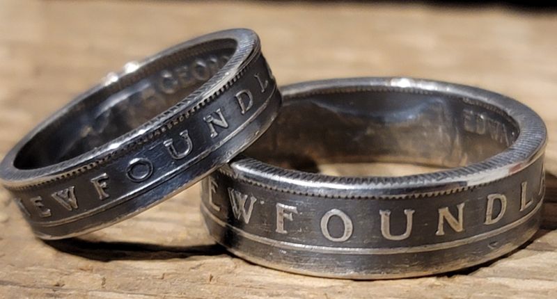 Beautifully crafted his and hers set of Newfoundland rings in a patina finish.