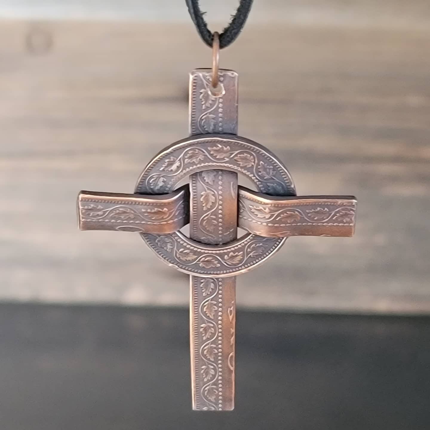 Copper penny cross pendant 