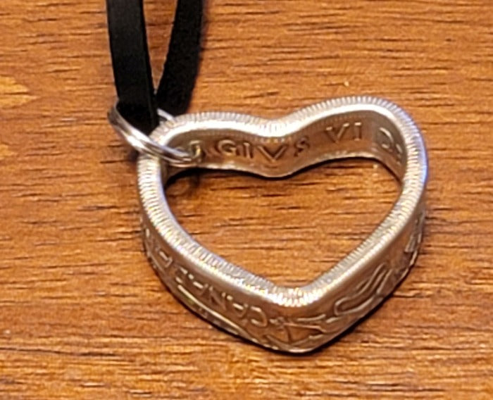 Canadian 50 cent coin silver heart pendant